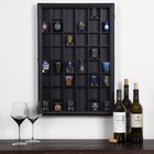 Wall Mounted Shot Glass Display Case Hinged Front Durable Wood 52 Slots New