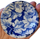 Vtg English  Chunky Ironstone Butter Pat Plate Transfer Blue Chintz Leaf Flower