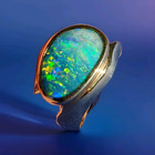 Original Earth Mined Black Opal Deco Ring Designer Hand Made Solid 14k Gold 6 25