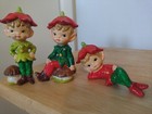 Lot 3 Gnome Elves Pixie s Vtg 5  Shelf Sitters Flower Hats Mushroom Christmas
