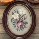 Vintage Floral Needlepoint Wall Art Set Of 3 Oval Framed Cottage  Core Flowers