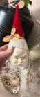 Vtg 12  Red Velvet Santa Porcelain Head Xmas Ornament Long Beard Hat Fur