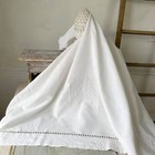 110x77 Bc Monogram White Antique French Linen With Ladderwork