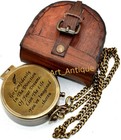 Vintage Brass Pocket Compass Leather Case Thoreau Inspirational Gift Compass