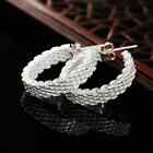 Womens 925 Sterling Solid Silver Elegant Round Pierced Hoop Earrings 