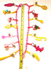 Vintage 80s Bell Charm Necklace W  15 Plastic Clip Charms And Pink Chain Retro
