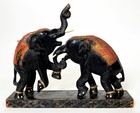 Burma Burmese Myanmar Antique Folk Art Hand Carved Elephant Battle 14  Sculpture