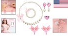 Kids Jewelry Set For Girls - Pink Pearl Necklace  Bracelets  Adjustable Rings