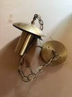 Vtg Thomas Industries Brass Swag Pendant Light Smoke Glass Globe Mid Century