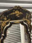 Antique Chinoiserie Full Length Mirror Black Lacquer Gold Hand Painted Asian