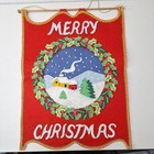 Vtg Bucilla Completed Felt Sequin Santa Christmas Banner 1970s Mcm Rare