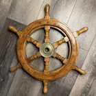 Vintage Solid Wood   Brass Ship Captain Wheel Helm - Nautical Decor 18    D