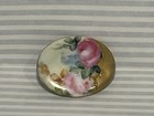Antique Victorian Porcelain Stud Button Oval Hand Painted Floral Pink Rose
