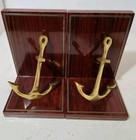 Vintage Brass And Mahogany Anchor Bookends Library Nautical Sailor Ships 6 5x4 5