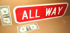 All Way --- Intersection Street   Highway Sign -- Heavy Tin  -- Vintage - 18 x6 