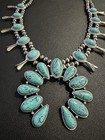 Native American Style Squash Blossom Necklace Faux Turquoise Silver Tone Western