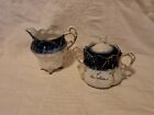 Antique Creamer   Sugar Bowl-blue Flow Made In Germany Souvenir Of Des Moines Ia