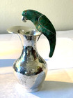 Los Ballesteros Sterling Silver Ewer Pitcher W Tesselated Malachite Parrot 1970