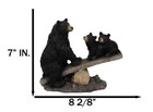 Rustic Forest Black Bear Mother And 2 Cubs Sitting On Tree Logs Seesaw Figurine