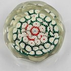 Millefiori Art Glass Paperweight Faceted Concentric Floral Gold Aventurine Base