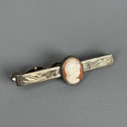 Vintage Warrior Shell Cameo 925 Sterling Silver Etched Tie Clip Bar 5 9g