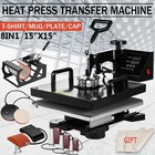 8 In 1 Heat Press Machine 15 x15  Sublimation Transfer T-shirt Mug Hat Plate