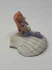 New Handmade Polymer Clay Figurine Purple Pink Blue Mermaid Sits On Beach Shell