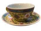 Chinese Famille Rose Porcelain Tea Cups And Saucer No Chips Great Condition Vtg