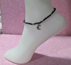 Dark Iridescent Moon Charm Glass Beaded Stretch Anklet Ankle Bracelet Handmade