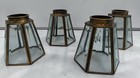 Vintage Set Of 4 Brass   Beveled Clear Glass Hexagon Light Shades 2    Lip Fitter