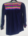 Vintage Hand Embroidered Mexican Oaxacan Peasant Top 3 4 Sleeve Boho Medium Blue