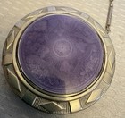 20s Art Deco Dance Compact Tango Finger Ring Purple Guilloche Enamel Silvertone