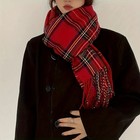 Red Tartan Tassel Scarf Stylish Vintage Decoration Neck Autumn Winter Cold