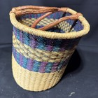 Vintage African Market Basket Oval Woven Leather Handles Boho Decor