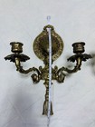 Vintage Pair Cast Brass Wall Mount Candlestick Sconces Heavy Solid And Ornate