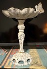 Cast Iron Butterfly Bird Bath Feeder 11    Tall Distressed White Garden Pedestal