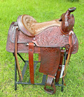 Western Pleasure Saddle Tooled Leather Trail Riding Cowboy Brown 15 Inch Seat Vg