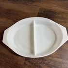 Vtg Pyrex Barbed Wire Divided Casserole Dish  White Opal Glass Oval Serving Bowl