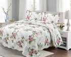 Quilt Bedding 3 Piece Set Floral  Reversible Light Weight Bedspread Coverlet