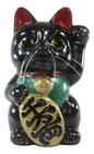 Japanese Lucky Charm Black Beckoning Cat Maneki Neko Money Bank Figurine 8 5 h