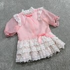 Vintage Pink Organza Lace Dress Tiered Puff Sleeve Bow Sheer Cottage Charm 2t 3t
