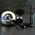 Deluxe 6 Piece Men s Shaving Set 5 Edge Razor   Pure Black Badger Brush