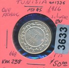 Tunisia - 1 Francs - 1916 Silver Bu -  3633