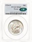1936-d 50c Pcgs Ms65 Cac Silver Texas Classic Commemorative Half Dollar