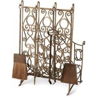 Fireplace Log Holder With Tools In An Antique Faux Brass Finish
