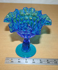6  Tall Fenton Colonial Blue Thumbprint Compote  1 