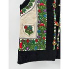 Vintage Handmade Folk Art Embroidered Floral Vest Leather Wool Boho Ethnic Black