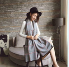 Plaid Oversized Checker Cashmere Blanket Tassel Long Scarf Shawl Wrap-gray Pink