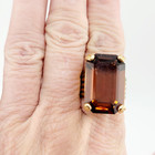 Vtg Lg Size 8 Ring 18kge Gold Electroplate Large Amber Topaz Rhinestone Jewelry