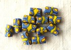 12 Antique Blue   Yellow Venetian Millefiori Glass African Trade Beads  1900s